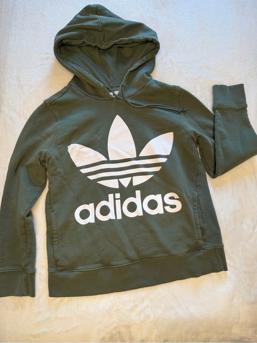 adidas Olive Green Trefoil Logo Hoodie Women’s size Small